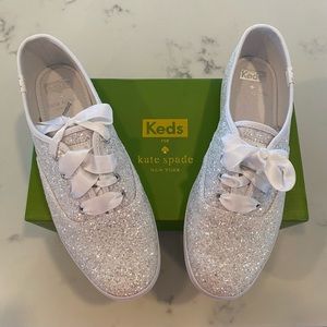 Kate Spade x KEDS Champion Celebration White Glitter Sparkle Shoes NEW